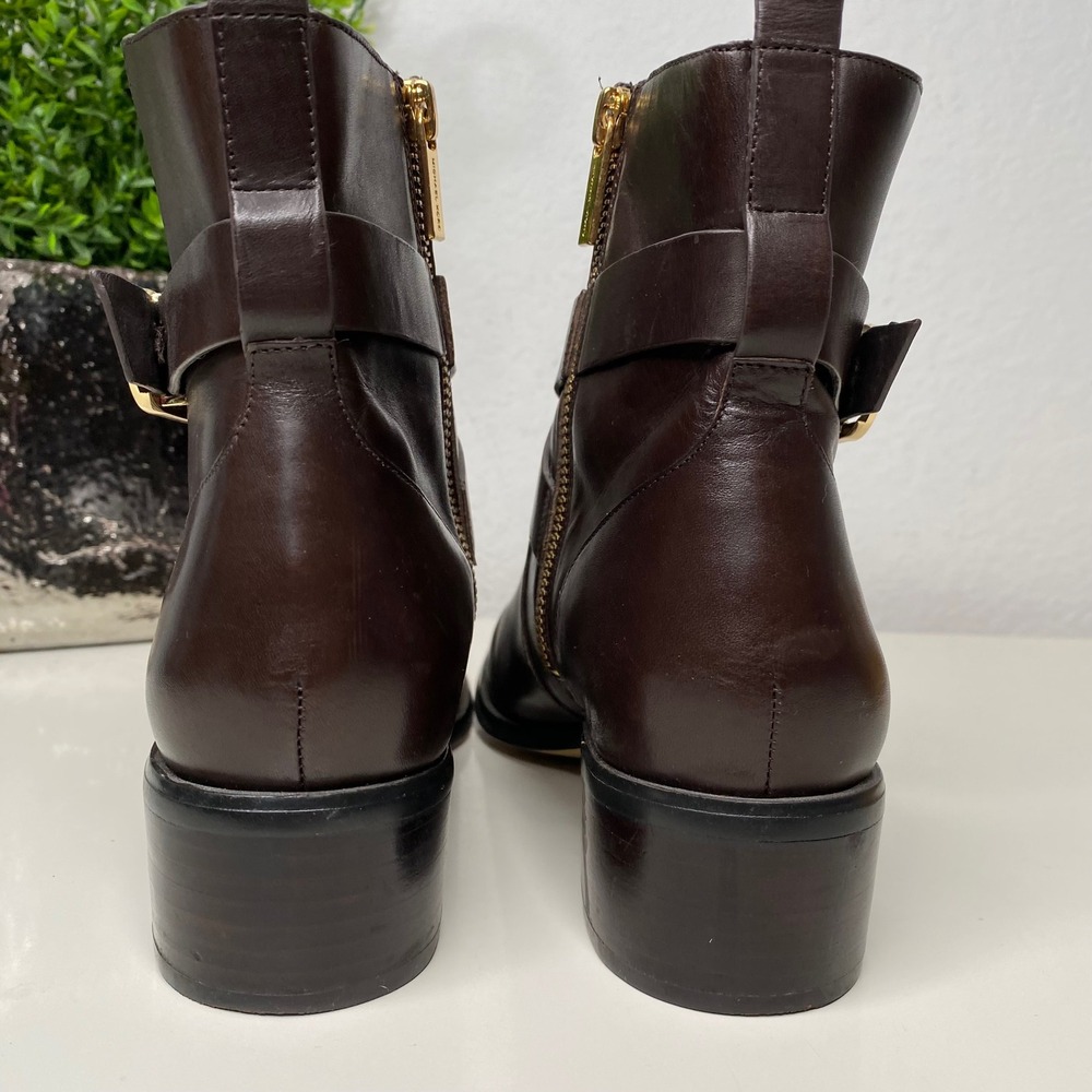 Michael Kors‎ Bryce Chocolate Brown Leather Ankle Boots Side Zip Block Heel SZ 8 - Picture 7 of 15